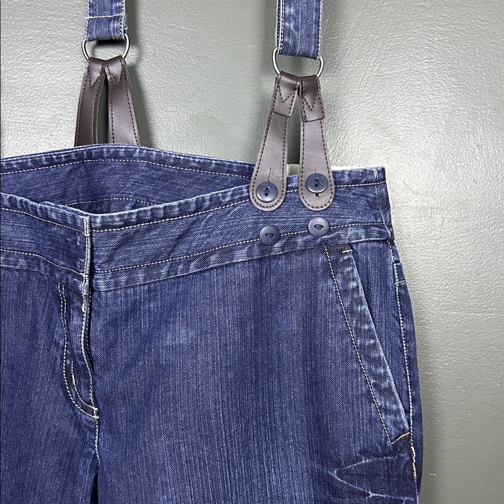 LOFT Light Blue Denim Extra-wide Leg Jeans with Suspenders - Picture 8 of 10
